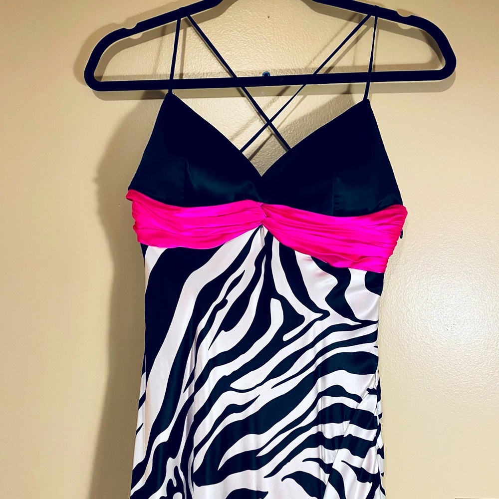 Cache Zebra Print / Hot Pink Prom Dress